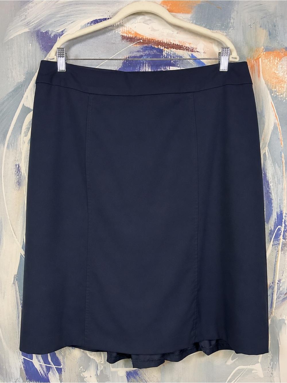 Boden 100% Wool Navy Blue Pleated Skirt A Line Signature Printed Lining Plus 16